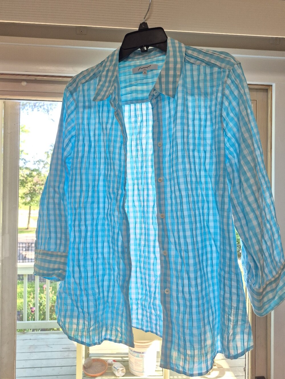 EUC Foxcroft Blue and White Gingham Button-Down Shirt